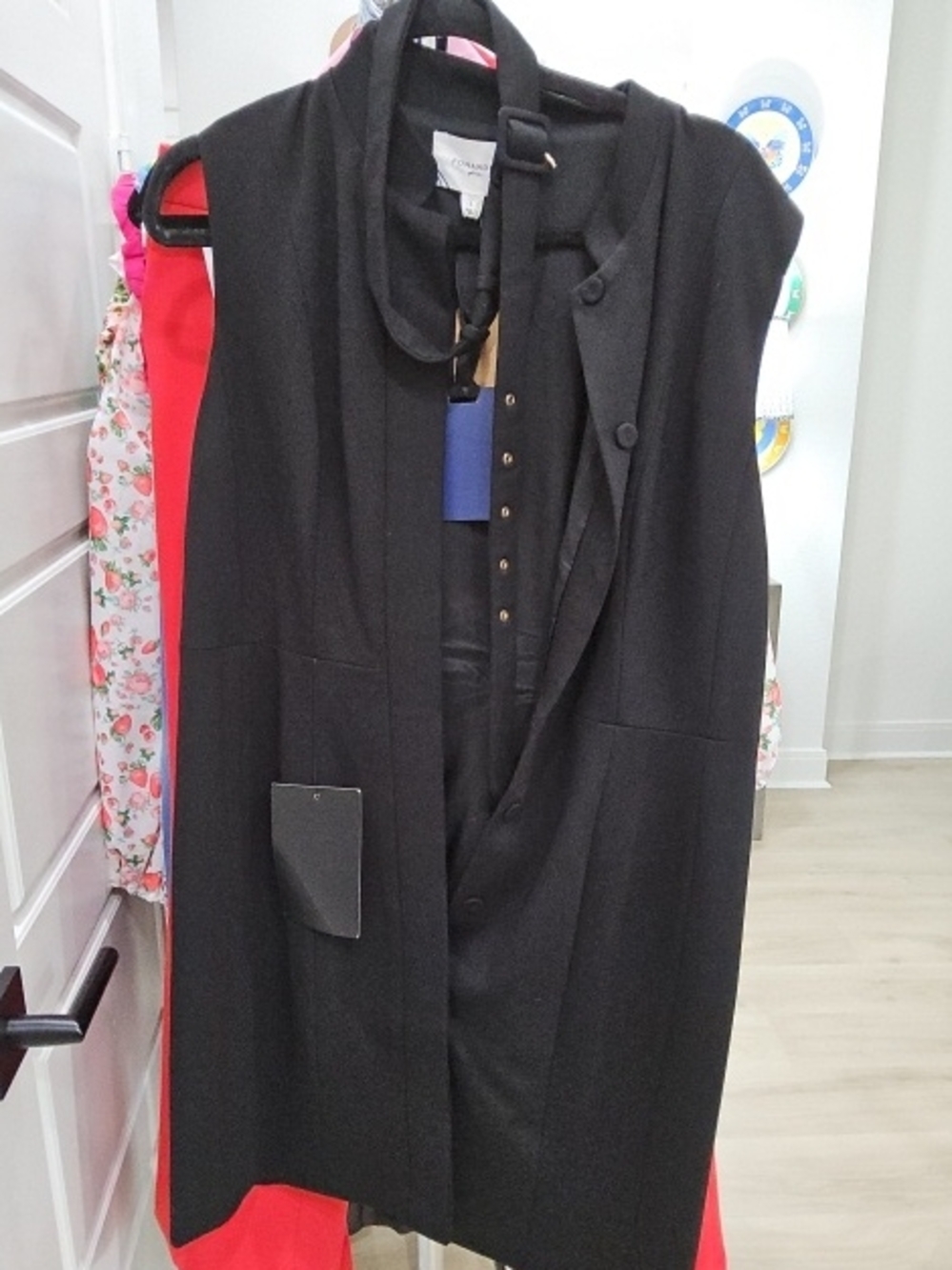 Pomander Place Black Sleeveless Long Vest with Buckle Detail